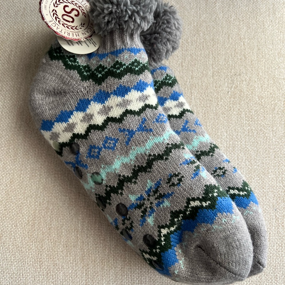 Winter Gray and Blue Patterned Socks